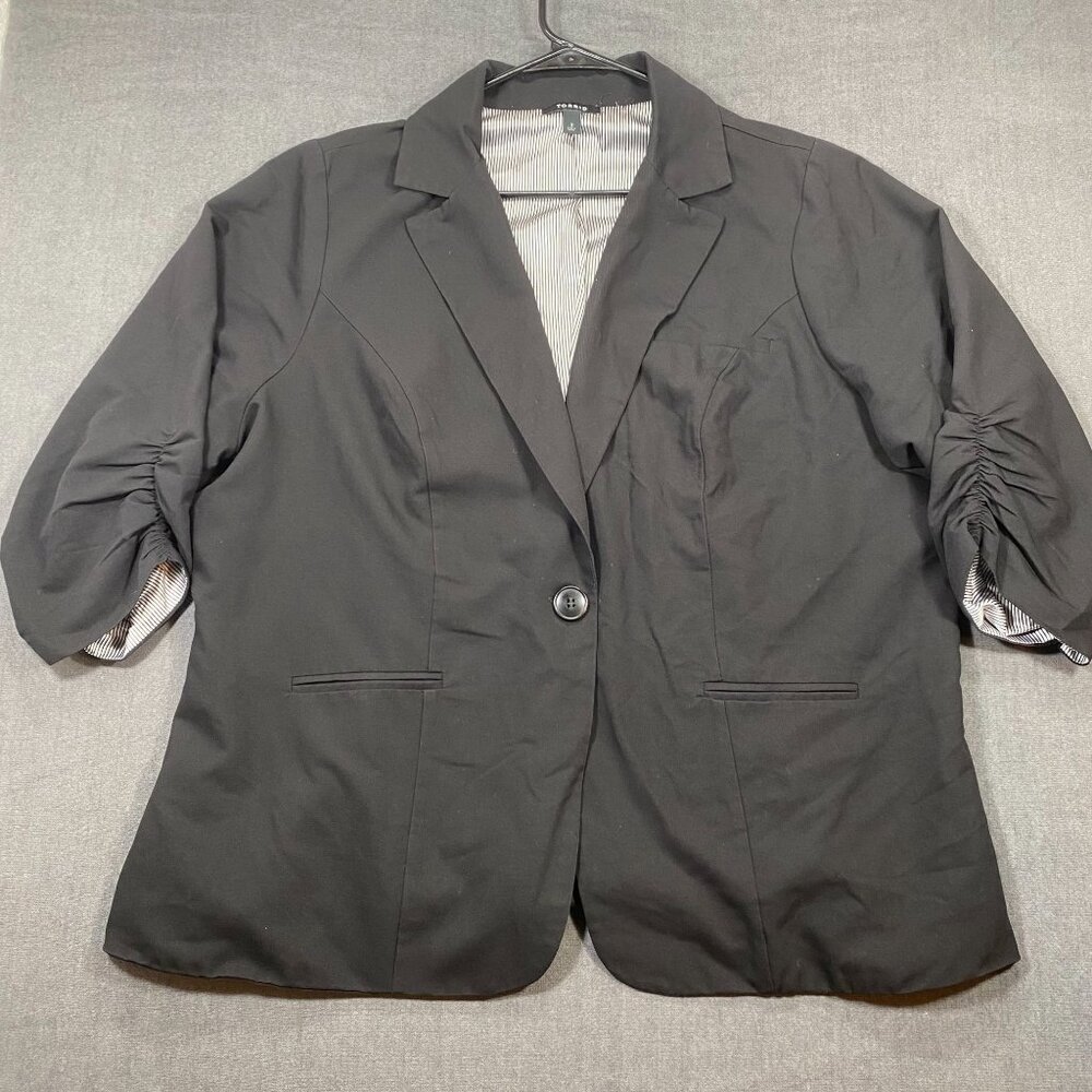 Torrid Womens Black Blazer Jacket W/ Ruched Sleeves Size 3 (3XL) Polyester Blend